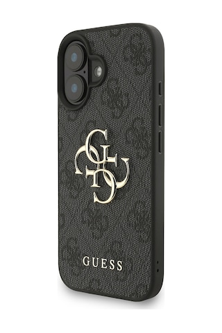 Apple iPhone 16 Plus Uyumlu Kılıf Guess Lisanslı Bilek Askı İpli Metal 4g Ve Yazı Logolu Kapak Siyah