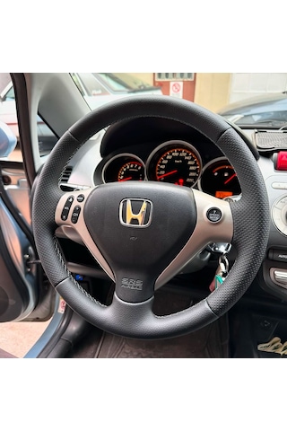 Honda Jazz Araca Özel Direksiyon Kılıfı Nokta Düz Siyah İp Siyah