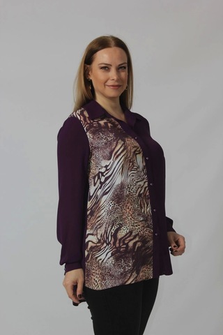 Moda Berray 2320 Leopar Desenli Şifon Gömlek Mürdüm