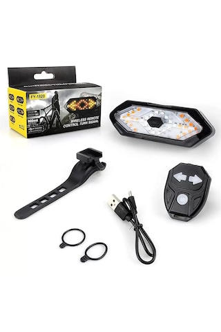 Bisiklet Dönüş Sinyali Şarj Edilebilir Bisiklet Arka Led Uyarı Işığı Uzaktan Kumandalı Siyah