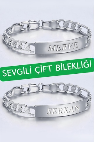 Takı Dükkanı Kişiye Özel İsim Yazılı 2'li Sevgili Çift Bilekliği Çelik Bileklik Scb41 Metalik