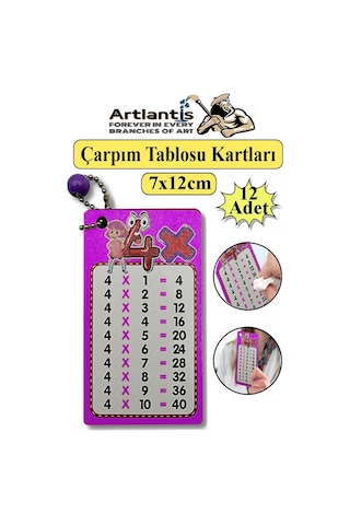 Zincirli Çarpım Tablosu 12 Adet 7x12 Cm Cep Zircirli Çarpım Tablosu Yaz Sil Özellikli Karne Hediyesi Çarpım Kartları