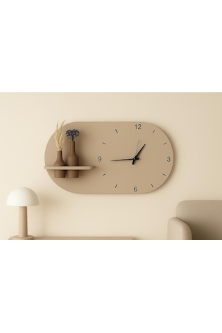 Modern Tasarım Raflı Nera Duvar Saati 75x45 Bej