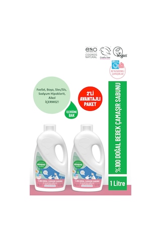 Siveno %100 Doğal Bebek Çamaşır Sabunu Kendinden Yumuşatıcılı Bitkisel Deterjan Vegan 1000 ml X2 Adet