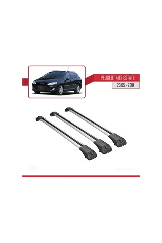 Peugeot 407 Estate 2005-2011 Arası İle Uyumlu Ace-1 Ara Atkı Tavan Barı Gri 3 Adet Bar