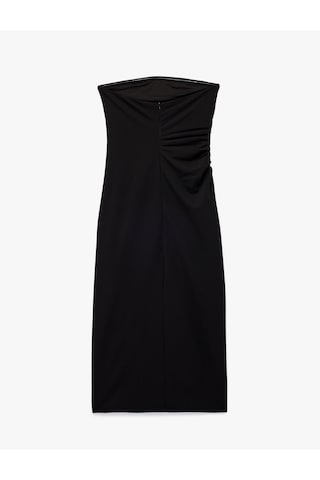 Koton Krep Scuba Kumaş Slim Fit Drape Detaylı Straplez Kalem Elbise Siyah 6wak80022ek Siyah