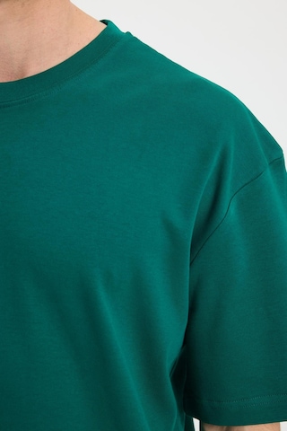Tudors Unisex Oversize Geniş Kesim %100 Pamuk Yumuşak Dokulu Basic Bisiklet Yaka Yeşil Tişört-35178 Yeşil