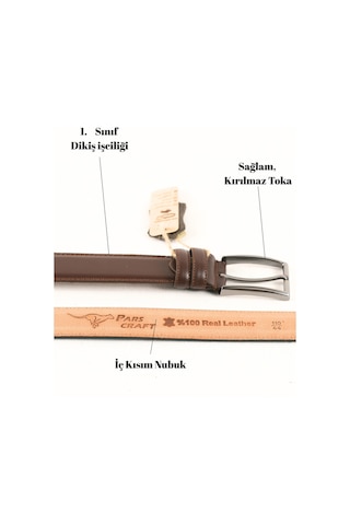 Parscraft Battal Boy / Büyük Beden / Uzun Boy Xxl 3,5 Cm Klasik Kahverengi Erkek Hakiki Deri Kemer