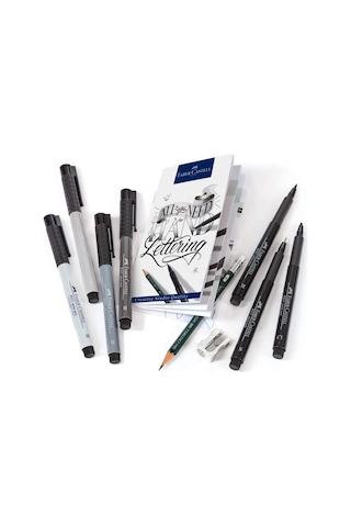 Faber-Castell Pitt Artist Pen Kaligrafi Seti. 8'Li. Siyah-Gri Ton