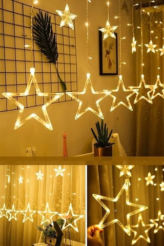 3 Metre Fişli 10'lu Yıldız Led Işık Zinciri Dekoratif Sıcak Işık Aydınlatma, Ev, Salon, Balkon, Perde Ve Parti Süslemeleri İçin Yılbaşı Ve Doğum Günü Dekor Işığı