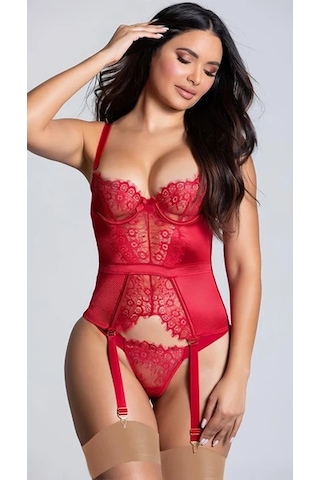 New Dreams Elegant Tasarım Dantelli Kırmızı Jartiyer Gecelik Kombin Set Kırmızı