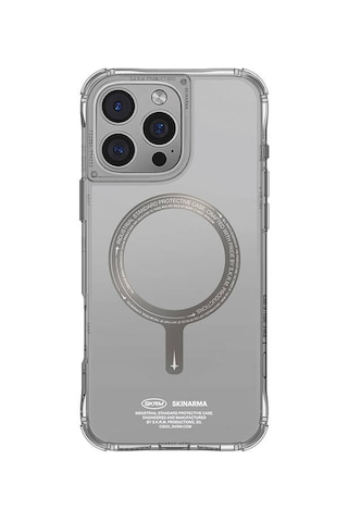 Apple iPhone 16 Pro Skinarma Saido Prime Kılıf Magsafe Şarj Özellikli Şeffaf Airbag Tasarımlı Titanyum