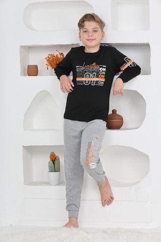 Modanino Erkek Çocuk Baskılı %100 Pamuk İnterlok Kumaş Pijama Takımı 12446 Petrol Mavisi