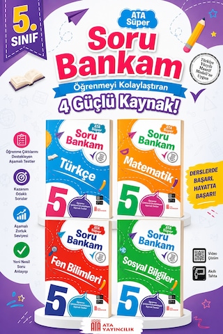 5. Sınıf Ata Süper Türkçe - Matematik- Fen Bilimleri - Sosyal Bilgiler Soru Bankam Seti