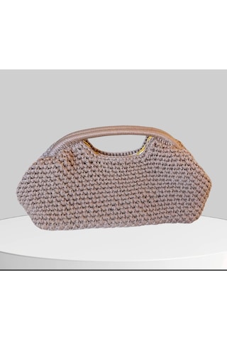 Parlak Tutmalı El Çantaları , El Yapımı Işıltılı Clutch, Örgü El Çantası Camel
