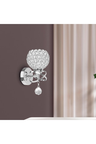Homyl Kristal Duvar Işıkları Başucu Koridor Lambası Gümüş Gümüş