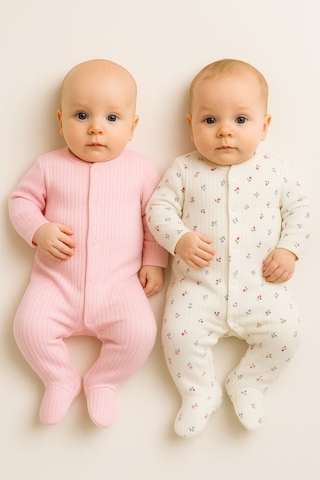 Bebe Wini Düz Pembe Ve Ekru Mor Çiçekli % 100 Pamuk 2 Li Patikli Tulum Pembe Bebe Wini Düz Pembe Ve Ekru Mor Çiçekli % 100 Pamuk 2 Li Patikli Tulum Pembe