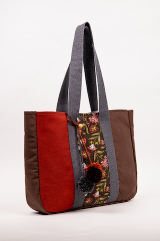 Fabric Craft Bag Omuz Çantası Kadın Duck Kumaş Desenli Büyük Boy Günlük Çanta Kahverengi - Bordo