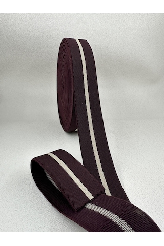 4 Cm Jakar Lastik-çizgili-bordo-5 Metre