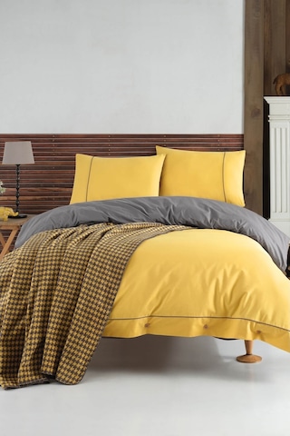 Ecosse Stylish Battaniyeli Çift Kişilik Nevresim Takımı - Sarı
