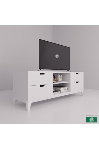 Tv Ünitesi 4 Çekmeceli Raflı Beyaz