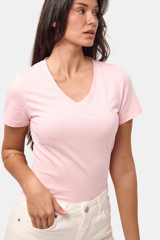 it's basic Kadın Light Pembe S6-98 V Yaka %100 Organik Pamuk Esnek Kumaş T-shirt