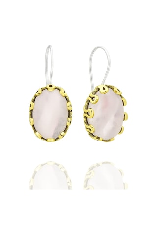 Lale Serisi El İşi Pembe Kuvars Taşlı Gümüş Kadın Küpe Gümüş