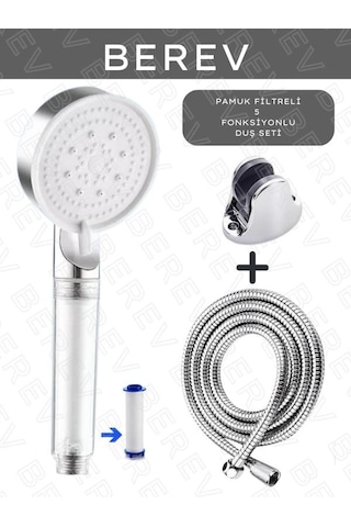 Berev Filtreli 5 Fonksiyonlu Krom Yüksek Basınçlı Ayarlanabilir Duş Başlığı 150 Cm Hortum Mafsallıı Set Krom