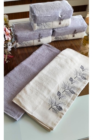 Nurpak Çeyizlik 2.li Set Lüks 50x90cm. %100 Pamuk El,yüz Havlusu Özel Hediyelik Ambalajda Lila