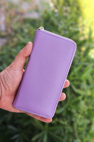 Telefon Bölmeli Lila Renk Kadın Cüzdanı Deri Portföy Kartlık Uzun Cüzdan Lila