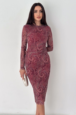 Noa & Noa Kadın Paisley Desenli Midi Elbise Burgundy Veil Bordo