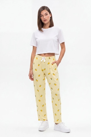 Cemo Sarı Limon Baskılı Beli Lastikli Ve Fiyonk Detaylı Pijama Altı