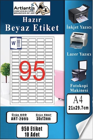 A4 Hazır Etiket 30x12 Mm 10 Sayfa 1 Paket 95 Li Kendinden Yapışkanlı Fotokopi Lazer İnkjet Kağıdı Yazıcılar İçin Uyumlu