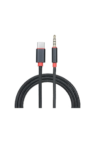Maiyame Type-c'den 3.5mm Aux'a Konnektör Kablosu 95cm - Nylon Örgülü, Altın Kaplı Uçlar, Siyah - Araç Ve Ev Ses Sistemi İçin