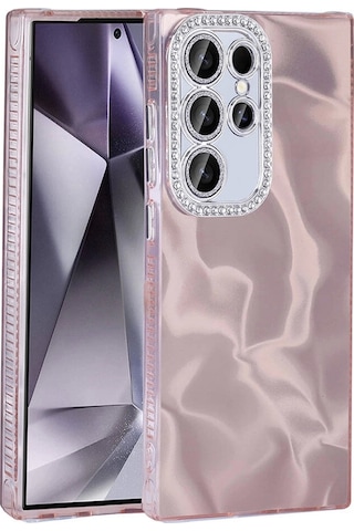 Galaxy Uyumlu S24 Ultra Kılıf Airbagli Parlak Taş Detay Tasarımlı Redclick Esila Kapak - Pembe