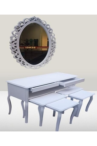 Dresuar Çift Zigon Takım Kayın Aslan Ayak Güneş Ayna Beyaz Renk Model El Yapım Beyaz