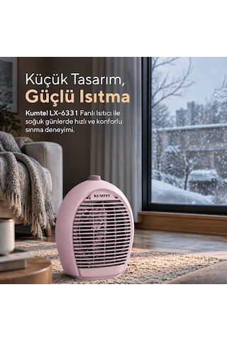 Kumtel LX-6331 2000 W 3 Kademeli Sıcak-Soğuk Üflemeli Elektrikli Fanlı Isıtıcı Pembe