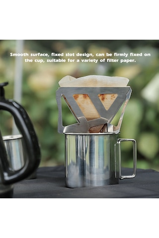 Mufunye Piknik Ve Kamp İçin Taşınabilir Çelik Kahve Filtreleme Seti - Katlanabilir, Hafif Ve Pratik Kullanım Gümüş