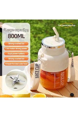 Motion003 Beyaz 2si 1 Arada Tasinabilir Elektrikli Blender Ve Meyve Sikacagi Usb Sarjli 08l Kapasiteli Alti Bicakli Mini Meyve Soku Makinesi