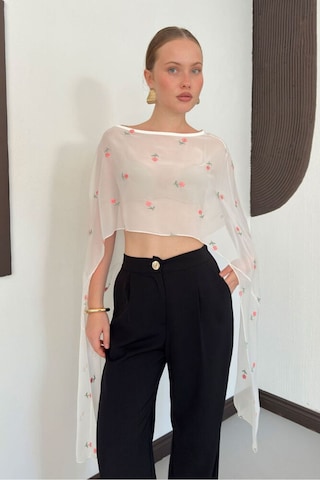 Verymoda Nakışlı Şifon Pelerin Bluz D3137 Krem Pudra