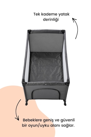 Ozmo Aura Oyun Parkı 70x120 Cm + Yataklı Gri