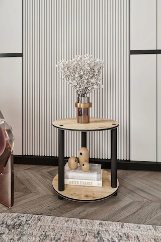 2 Katlı Dekoratif Yuvarlak Kitaplık Meşe Meşe