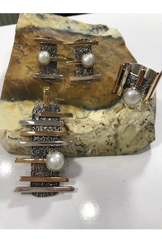 İnci Taşlı Gümüş Set 925 Ayar Doğal Taş