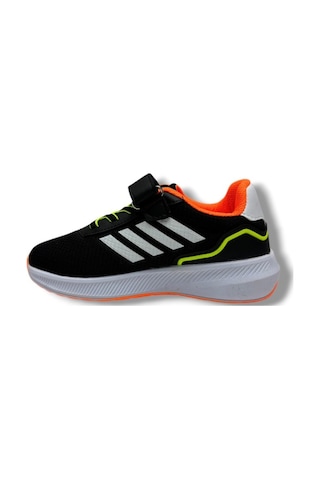 Lafonten 755-26 Anorak Deri Anatomik Cırtlı Çocuk Sneaker Siyah Beyaz Turuncu 31-35 Siyah