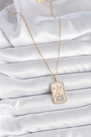 316l Çelik Gold Renk Zincir Terazi Burcu Zirkon Taşlı Kadın Kolye Çok Renkli Çok renkli