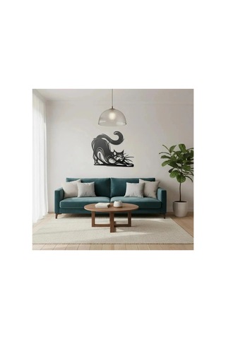 Dekoratif Metal Kedi Duvar Tablosu - Metal Duvar Sanatı - Mor - 30 X 30 Cm