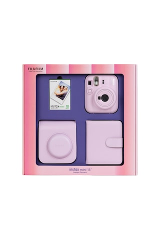 Instax Mini 13 Pembe Fotoğraf Makinesi 10'lu Film Kare Albüm + Deri Kılıf Bundle Box
