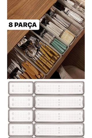 Bade 8 Parça Çekmece Içi Kaşıklık Mutfak Düzenleyici Organizer Ça Şeffaf