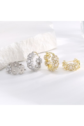 Geeksen Altın Renkli Zirkon Yüzük Küpe Seti, Şık Ve Modaya Uygun Aksesuar 12009 Gold