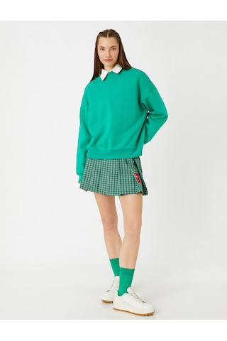 Koton Oversize Basic Sweatshirt Bisiklet Yaka İçi Polarlı Yeşil 3wal10411ık